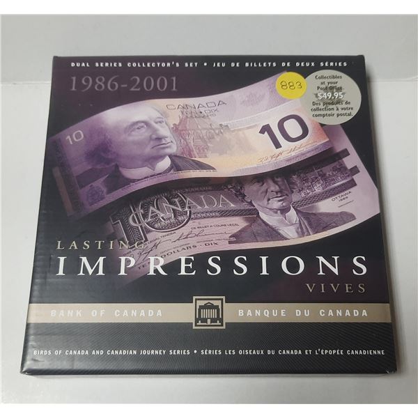 1986-2001 Bank Of Canada Lasting Impressions Colletor Set - 2 Ten Dollar UNC. Notes