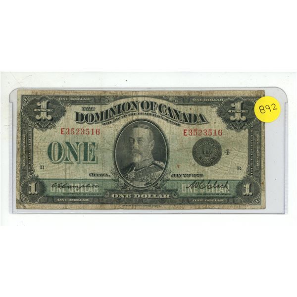 1923 Dominion Of Canada One Dollar Bank Note