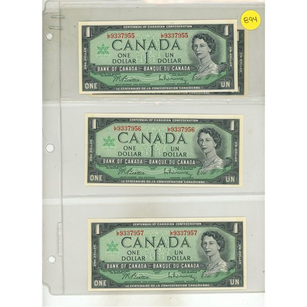 1967 4 Canadian One Dollar Bank Notes In Series