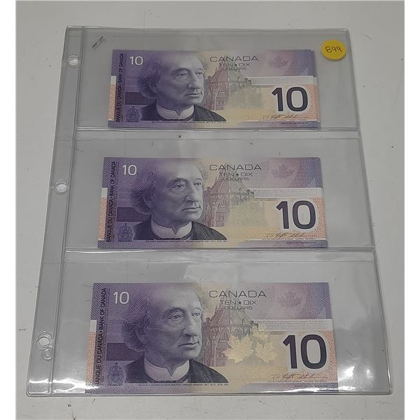 2001 5 Canadian Ten Dollar Bank Notes In Series