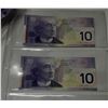 Image 3 : 2001 5 Canadian Ten Dollar Bank Notes In Series