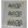 Image 1 : 1991 3 Canadian Twenty Dollar Bank Notes In Series