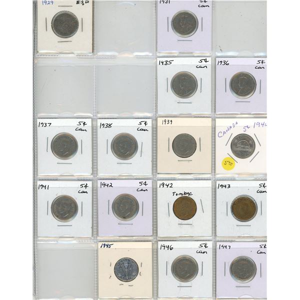 1929-1967 Small Collection Of Canadian Five Cents - 34 Coins