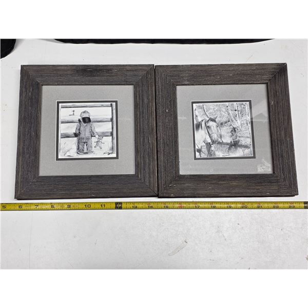 2 pencil sketch print pictures- 9" by 9"