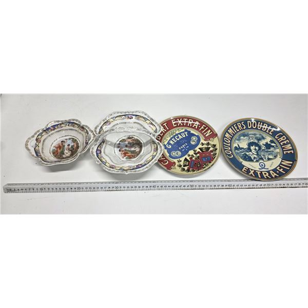 (2) Candy Bowls, (2) Vintage Style Plates