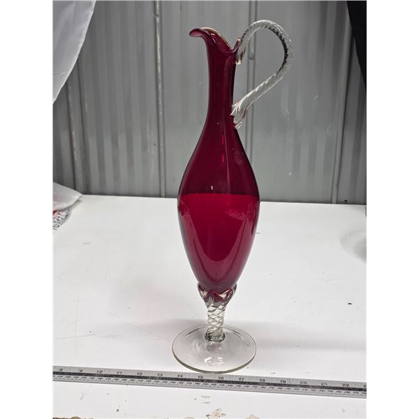 Red Italian art glass red Ewer pitcher- 16"H