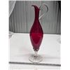 Image 1 : Red Italian art glass red Ewer pitcher- 16"H