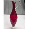 Image 2 : Red Italian art glass red Ewer pitcher- 16"H