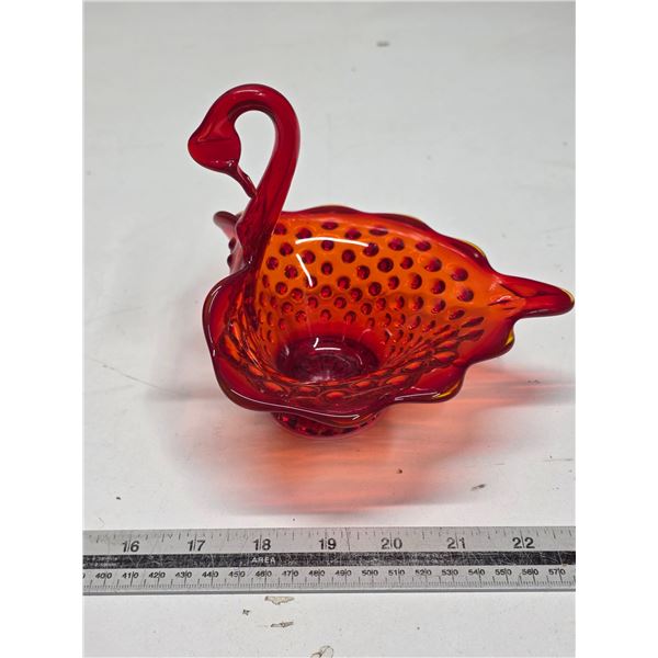 Red glass swan candy dish
