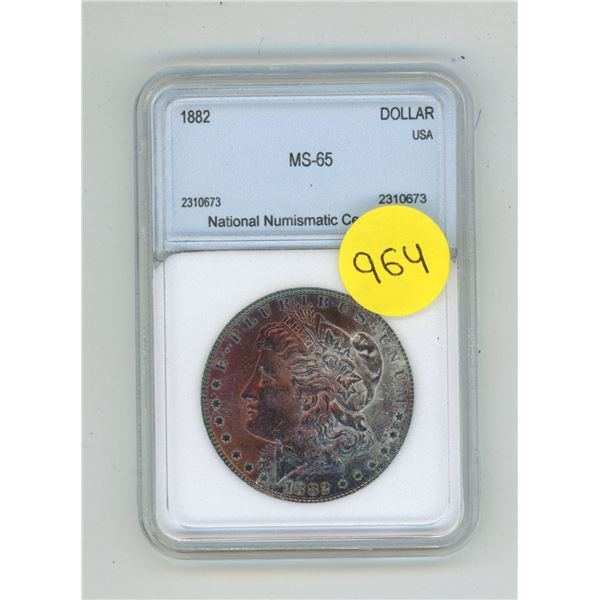 1882 U.S.A. Dollar - National Numismatic Certification - MS-65.