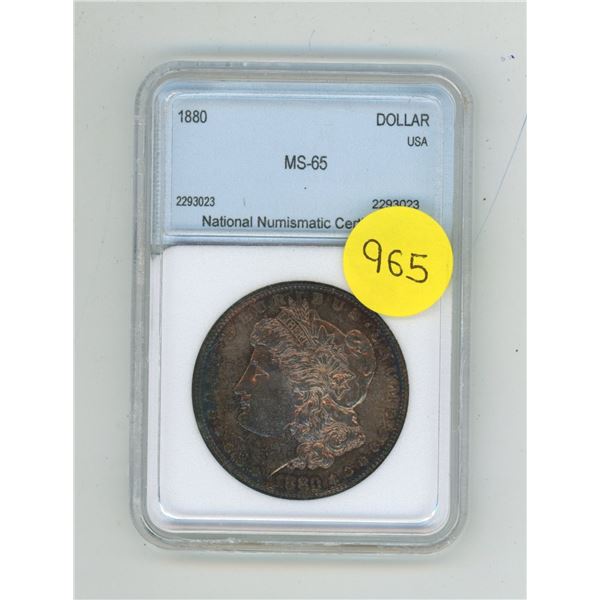 1880 U.S.A. Dollar - National Numismatic Certification - MS-65.