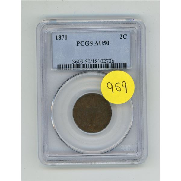 1871 U.S.A.  Two Cents - PCGS AU50.