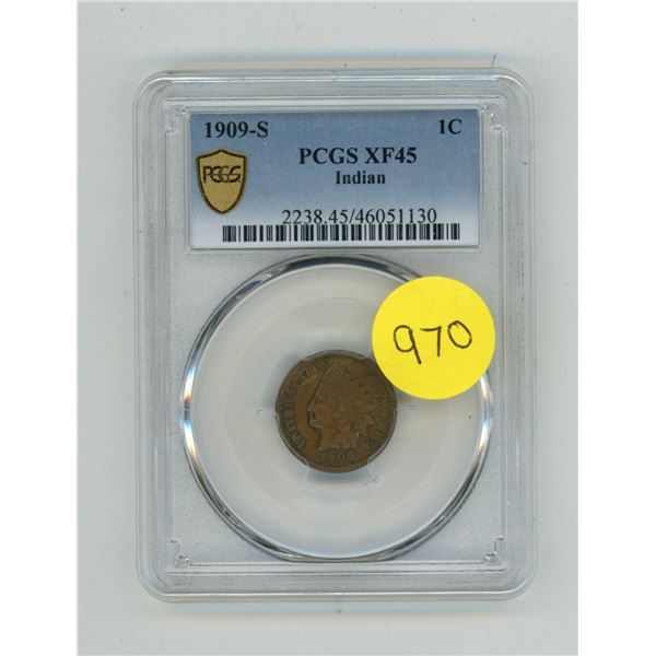 1909-S U.S.A. One Cent - PCGS XF45 - Indian.