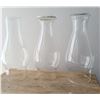 Image 1 : 3 different tops on glass lantern chimneys 8 3/4" tall, base 2 3/4" inside to 2 7/8" outside