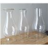 Image 3 : 3 different tops on glass lantern chimneys 8 3/4" tall, base 2 3/4" inside to 2 7/8" outside