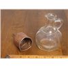Image 1 : Small clear glass pitcher and copper funnel