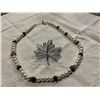 Image 1 : Faux Pearl & Stone Necklace, Leaf Brooch