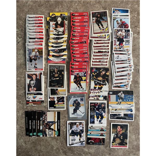 Vancouver Canucks lot of 80+ different cards. Trevor Linden. Mixed Brands. Mixed Years.