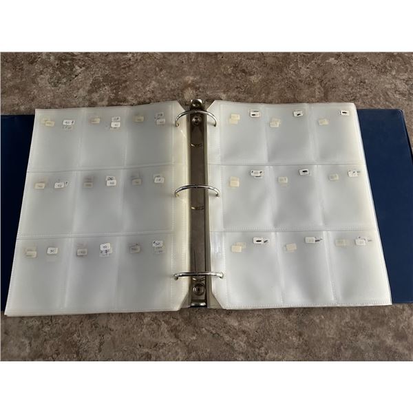 Binder with 70 pages of 9 card collector sleeves. Many with price stickers.