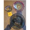 Image 1 : Iridescent Carnival Glass pink is 9", blue is 6" and purple 11-1/4" with hole in middle