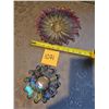 Image 2 : Iridescent Carnival Glass pink is 9", blue is 6" and purple 11-1/4" with hole in middle