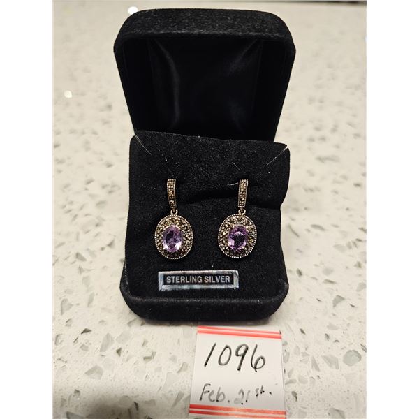 Sterling Silver Earrings with Amathist Stone