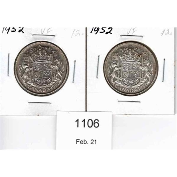 Two 1952 Canadian Fifty Cent Piece