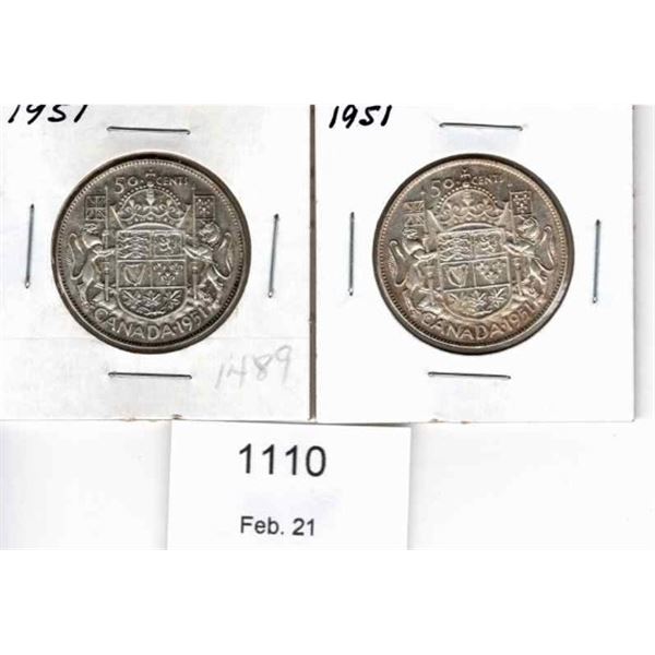 Two 1951 Canadian Fifty Cent Piece