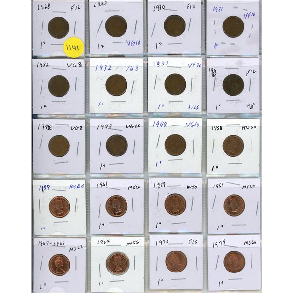 1928-1962 Canada One Cents Coins - Mixed Years (Total - 28 Coins)