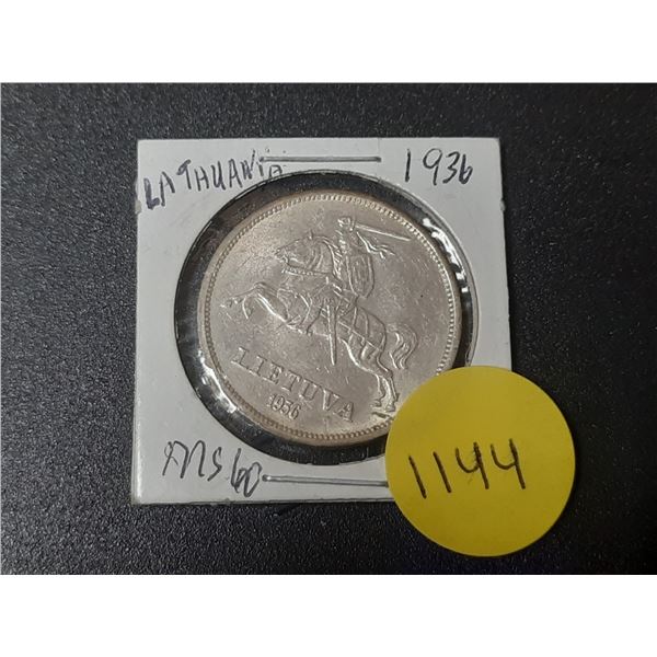 1936 Lithuania 10 Litai silver coin, featuring Vytautas the Great.