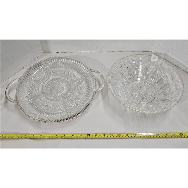 Glass Serving Dish w/ Tray/Stand, Large Glass Bowl