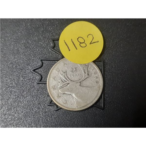 1940 Canada Silver 25 Cents.