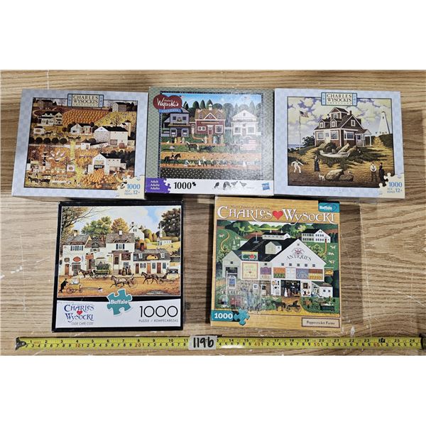 (5) 1000 Piece C. Wysocki Jigsaw Puzzles (One still Factory Sealed)