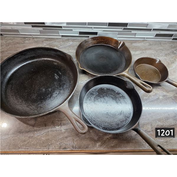 Set of 4 cast iron frying pans- 6", 9", 10", 12"