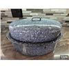 Image 1 : Vintage blue and white speckled enamelware oval roasting pan- 11" by 15" by 8"H