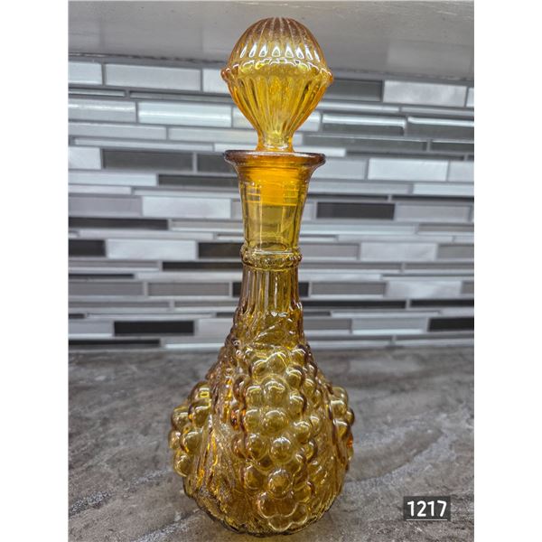 Vintage grape pattern amber glass decanter with stopper-12.5"H