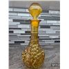 Image 1 : Vintage grape pattern amber glass decanter with stopper-12.5"H