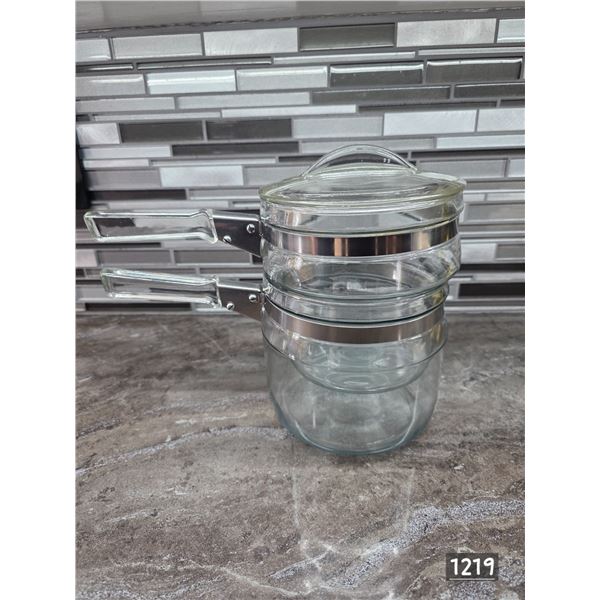 Vintage 3pc Pyrex double boiler - 9"H