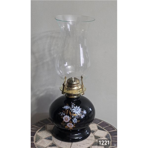 Floral design oil lamp with chimney- 14"H