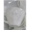 Image 3 : Vintage anchor hocking milk glass punch bowl and 7 cups with embossed grape design- not authenticate
