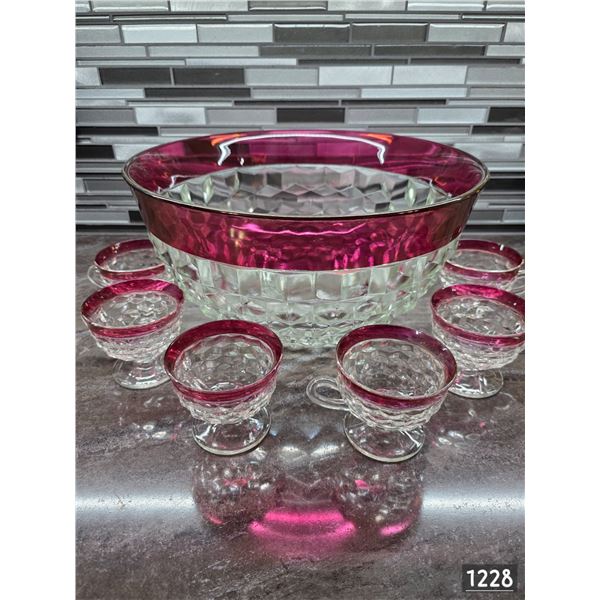 Indiana glass whitehall ruby red punch bowl set with 6 cups- not authenticated