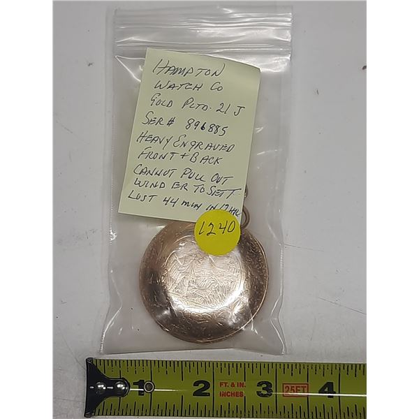 Hampton watch co- pocket watch gold plated- serial- 896885