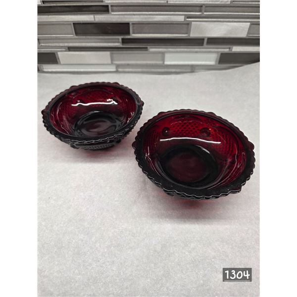 Ruby red colored glass bowls- stamped avon