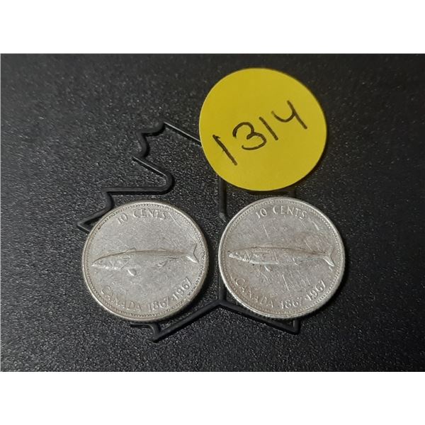(2) 1967 Canada Silver 10 Cents.