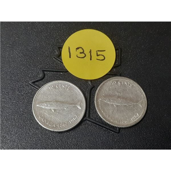 (2) 1967 Canada Silver 10 Cents.