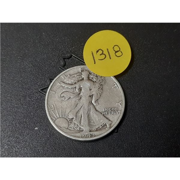 1943 U.S.A. Silver Half Dollar.