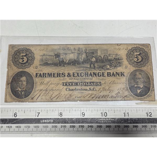 5 dollars bill- Farmers and exchange bank- unconfirmed