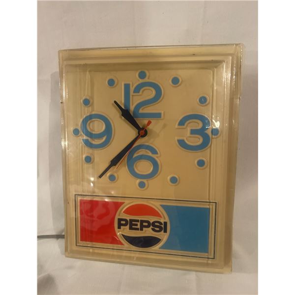 Vintage Pepsi Cola advertising clock - 17"x13"working- needs bulb
