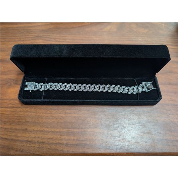 NEW Platinum Plated 14.0mm Iced Out Cuban Link Bracelet - 8" Long