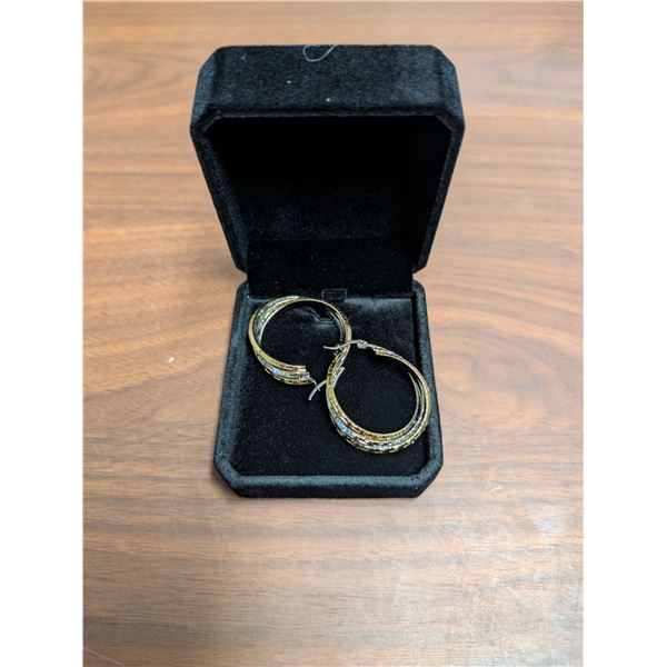 NEW Platinum & 18K Gold Plated 40.0mm Triple Hoop Earrings